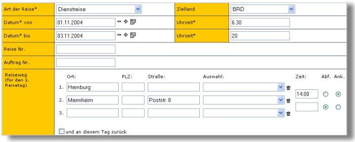 Dialog Neue Reise Dialog Neue Reise